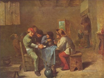  peasants Oil Painting - peasants playing cards in a tavern Baroque rural life Adriaen Brouwer
